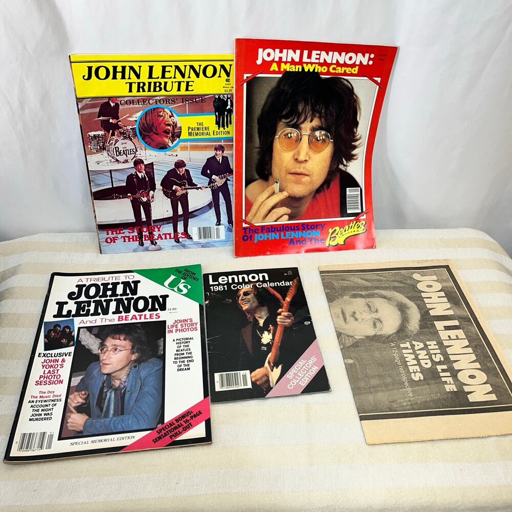 John Lennon Tribute Collector's Lot of 5 Items Magazines Newspaper Calendar Used